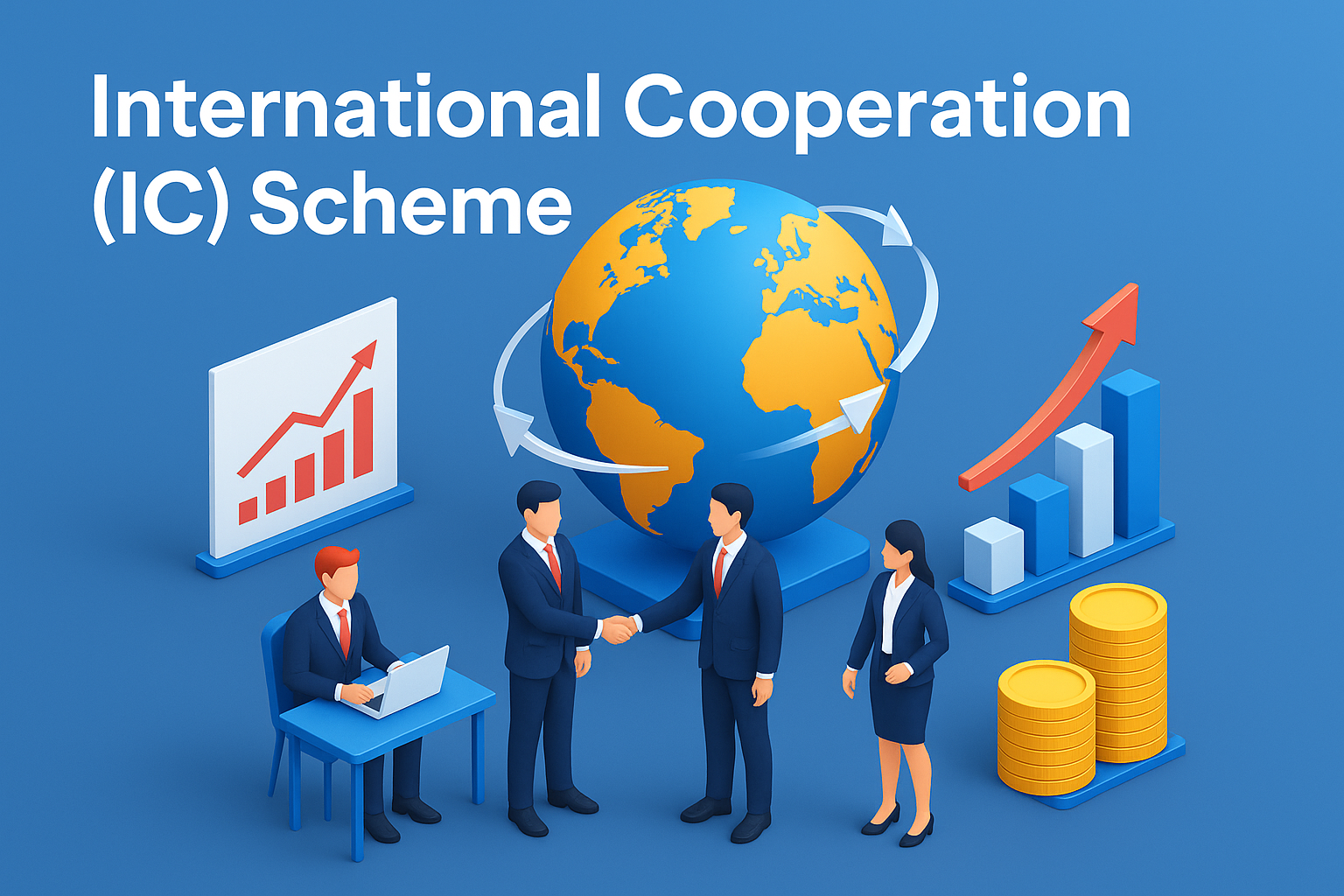Indian MSME entrepreneur shaking hands with an international partner, symbolizing global business expansion through the IC scheme.
