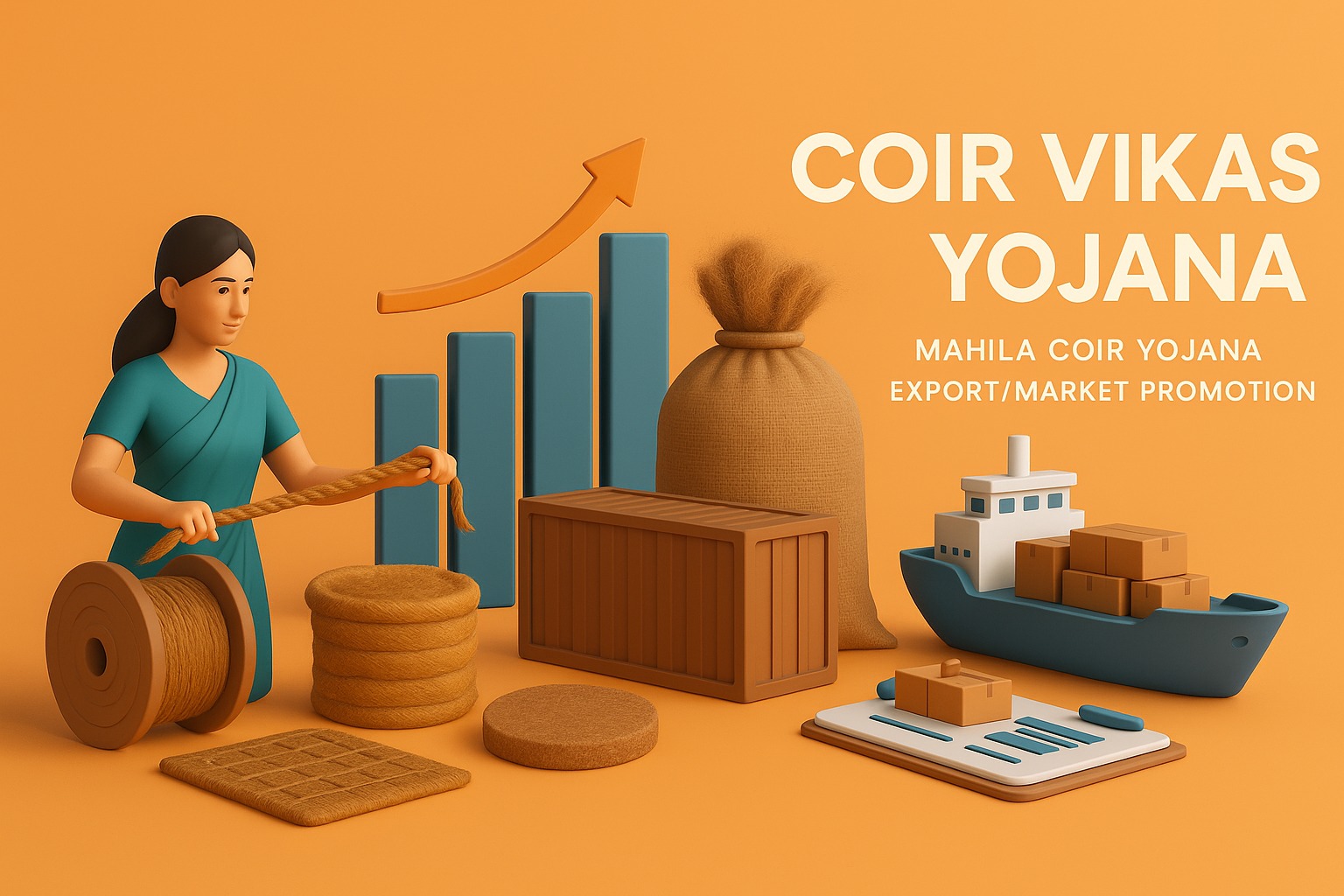 Women artisan spinning coir yarn under Mahila Coir Yojana in rural India